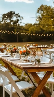 Event rental highlights with tables, tents, and chairs for community gatherings